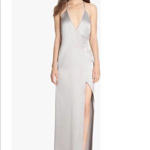 Halston side slit satin slip dress